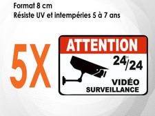 5 autocollants (8 CM) panneau caméra Alarme sous vidéo surveillance (M060)