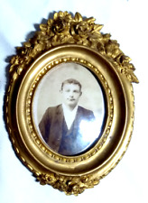 Petit CADRE PHOTO ancien BRONZE attache murale décor ROSE relief FLEUR