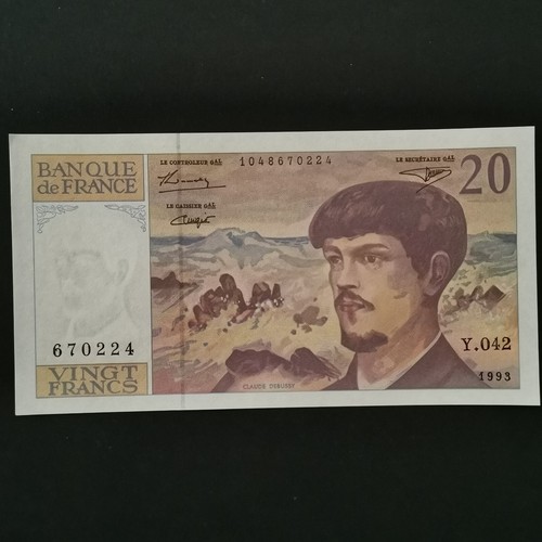 Billet francs debussy 1993 - billet, 20