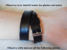 15 mm BRACELET DOUBLE TOUR CUIR VÉRITABLE DE VEAU BOX COUSU LISSE NOIR MAT
