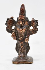 Laiton Antique Dieu Vishnu Idol Figurine Original Ancien Main Crafted Fin Gravé