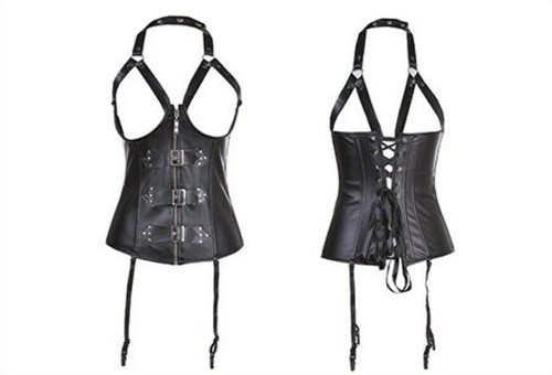 Corset cuir seins nus - "cuir",