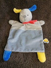 doudou plat chien gris bleu jaune Mots d'enfants  Etat neuf