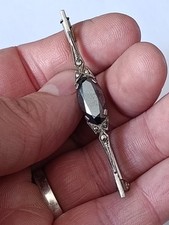 Broche Art Déco Argent Massif Hématite & Marcassite 5,2 g Bijoux Vintage