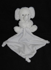 Doudou elephant blanc mouchoir rayé gris SIMBA TOYS NICOTOY peluche 14 cm assis