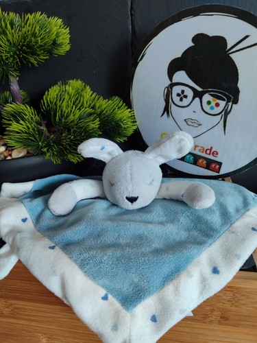 Doudou lapin plat bleu blanc - doudou,