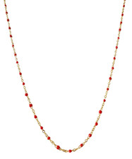 Collier perles résine Rouge acier inoxydable or artinal fait main femme 50cm