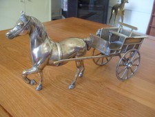 CHEVAL AVEC CALÈCHE CARRIOLE EN LAITON BRONZE GRANDE SCULPTURE AMATEURS CHEVAUX