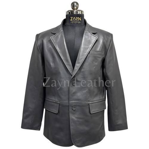Blazer gris cuir véritable - cuir,
