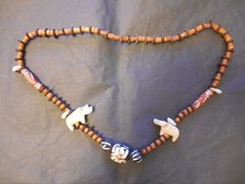 Collier ethnique graine - perles terre cuite - sculptures stéatite - bois, 