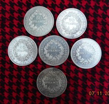 LOT DE 6 x 50 FRANCS ARGENT HERCULE 1975 1976 1977 et 1979...