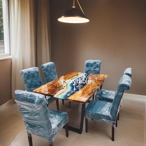 Table résine époxy bleu - en,