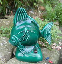 RARE Antenne TSF cadre anti parasite céramique 1950 POISSON  vert 24X28cm haut