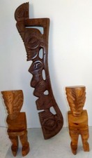 2 Tiki et 1 manche de Casse-tête polynésien Iles Marquises Tiki