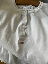 Antique French NightDress - White Linen NightGown - "LH" Red Monogram - Large