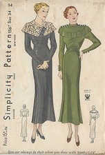 Patron De Couture Vintage Des Années 1930 Robe B34" (R589)