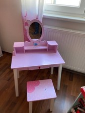 Coiffeuse  pour enfant avec tabouret en bois rose