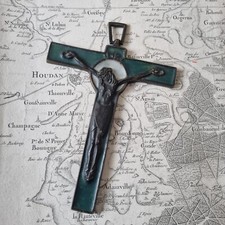 Grande Croix Pectorale Bronze Signé Elie PELLEGRIN Bijou d'Artiste Vintage 1970