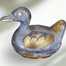 Vintage Pewter And Brass Duck Trinket Box With Lid Brass Pewter Duck Figurine