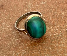 ANCIENNE BAGUE ARGENT 800 VERMEIL Cabochon Malachite T59
