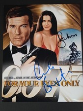 Photo signée Sir Roger Moore + Carole Bouquet - Autographes COA James Bond 007
