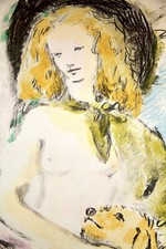 XXe 1920 1940 Grande Lithographie Femme Nue Artiste au Chien Marcel VERTES ART