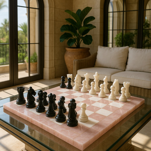 Jeu échecs quartz rose - en,