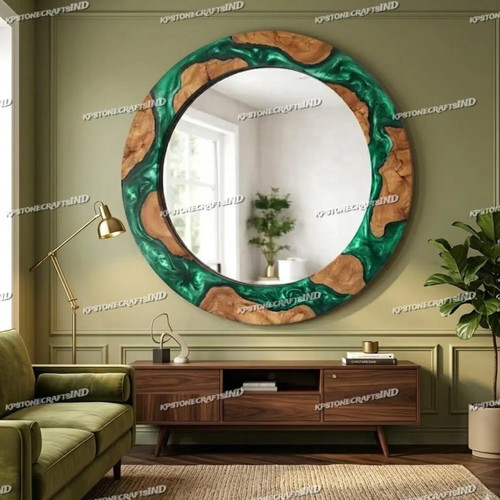 Miroir époxy rond en bois - rond, 24"