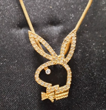 Collier Pendentif play-boy Lapin avec stras Acier doré inoxydable (C1)