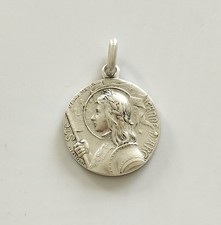 mama-estelle Belle Médaille Sainte JEANNE d'Arc Bannière Vintage en Métal