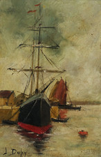 Eugène GALIEN-LALOUE (1854-1941) sous le Pseudonyme L. DUPUY Bateaux à Quai