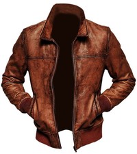 Veste homme cuir vieilli marron vintage bomber motard rétro fashion jacket