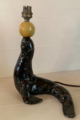 Lampe céramique noire otarie - céramique,