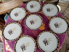 8 Assiettes Plates Grandes Geneviève Lethu 2008 Tanganyika Décor Eléphant 30cm