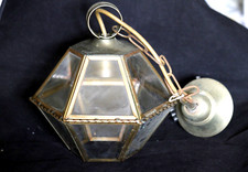 Lanterne verre cuivre laiton ancienne hexagonale  Antique Light Fixture