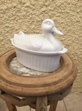 Vintage French DUCK Tureen Fois Gras White Porcelain Covered Casserole Pâte