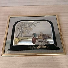 Cadre Miroir Vintage, Impression Canards Au Bord D'un Étang, Art Deco