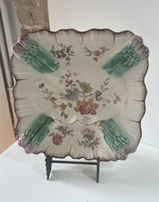 Ancienne assiette à asperges Carré en barbotine Faïence Longchamp Terre de fer