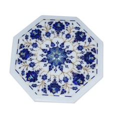 12 " Marbre Côté Coin Table Top Lapis Incrustation Floral Art Main Work Home