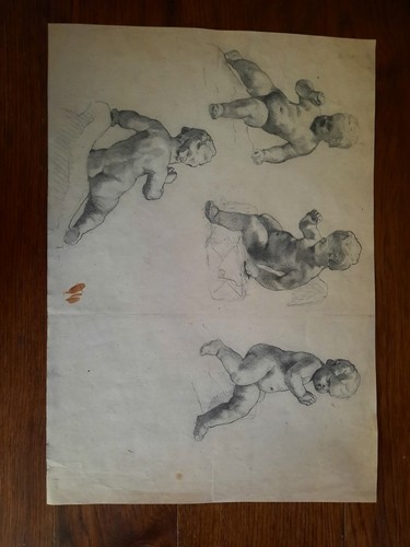 Dessin ancien portrait - portrait, putti