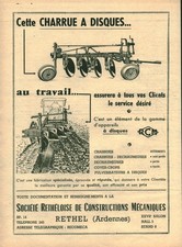 Publicité ancienne charrue à disques matériel agricole 1955 issue de magazine