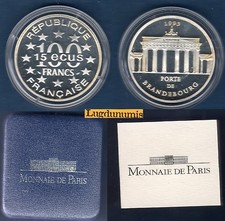 Coffret BE - 100 Francs Argent 1993 Porte Brandebourg 50000 ex Boite Certificat