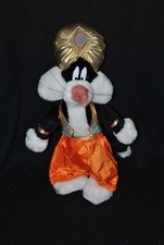 Peluche doudou gros minet PLAY BY PLAY Aladin blanc noir 32 cm BE