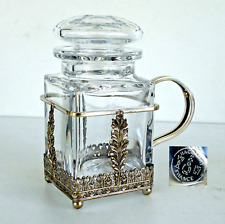 BACCARAT : Boîte à Thé en Cristal Taillé Monture Métal Argenté Signée