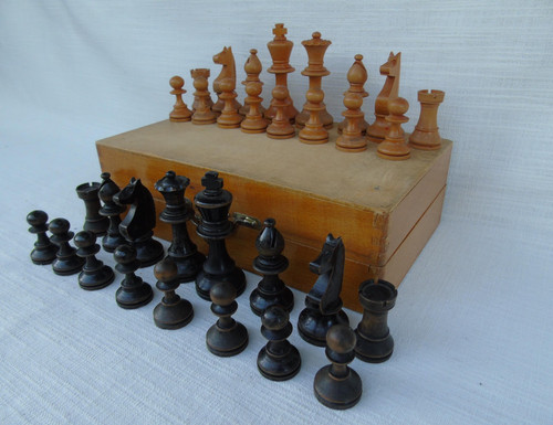 Ancien jeu échecs bois - en,