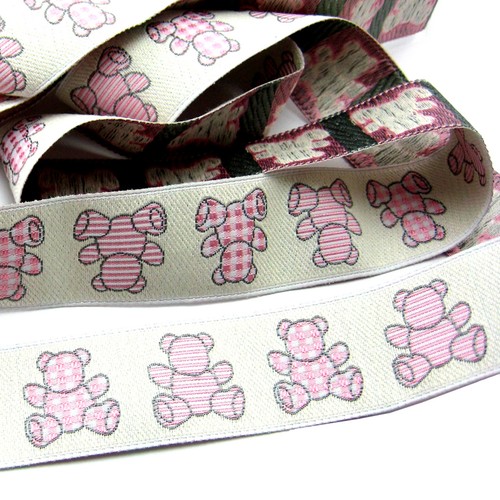 Ruban ourson rose motif - rose,