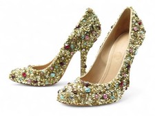CHAUSSURES CELINE ESCARPINS CRISTAUX ET SEQUINS MULTICOLORES 39 GOLD HEELS 970€
