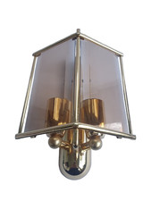 Applique murale en laiton doré verre biseauté ambré italienne ancienne