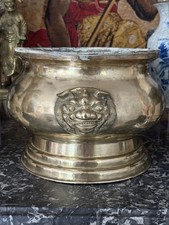 ANTIQUE 19thC CHINESE BRONZE INCENSE BURNER PLANTER-DRAGON HANDLES-QING DYNASTY