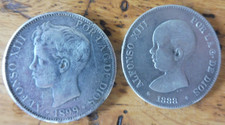 2 monnaie argent espagne 5 pesetas 1899 et 1888